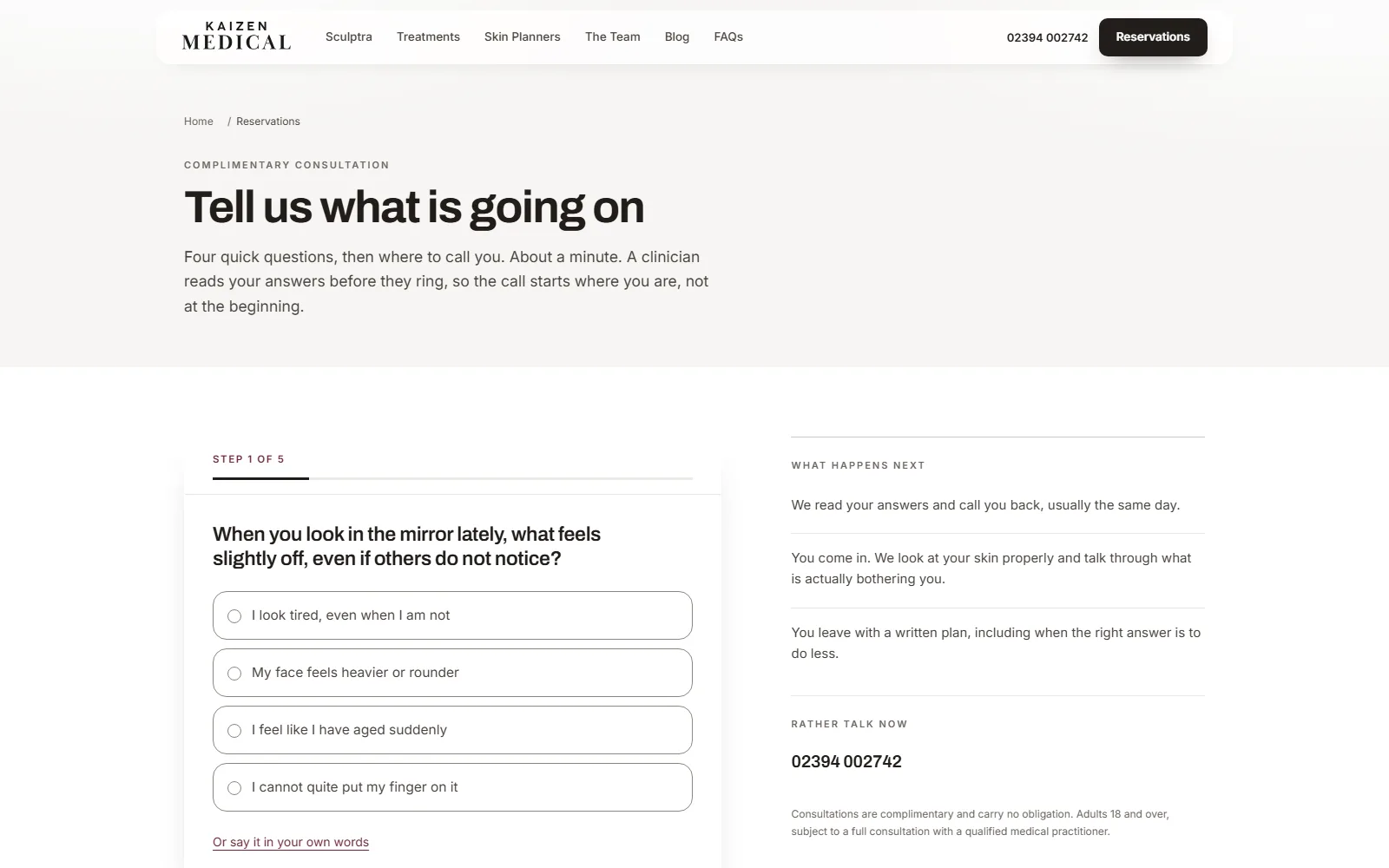 The consultation questionnaire, step one of five