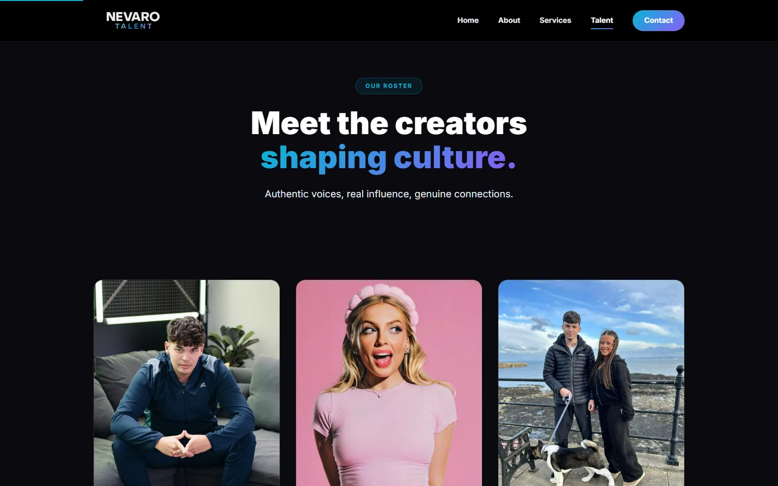 The talent roster page: meet the creators shaping culture